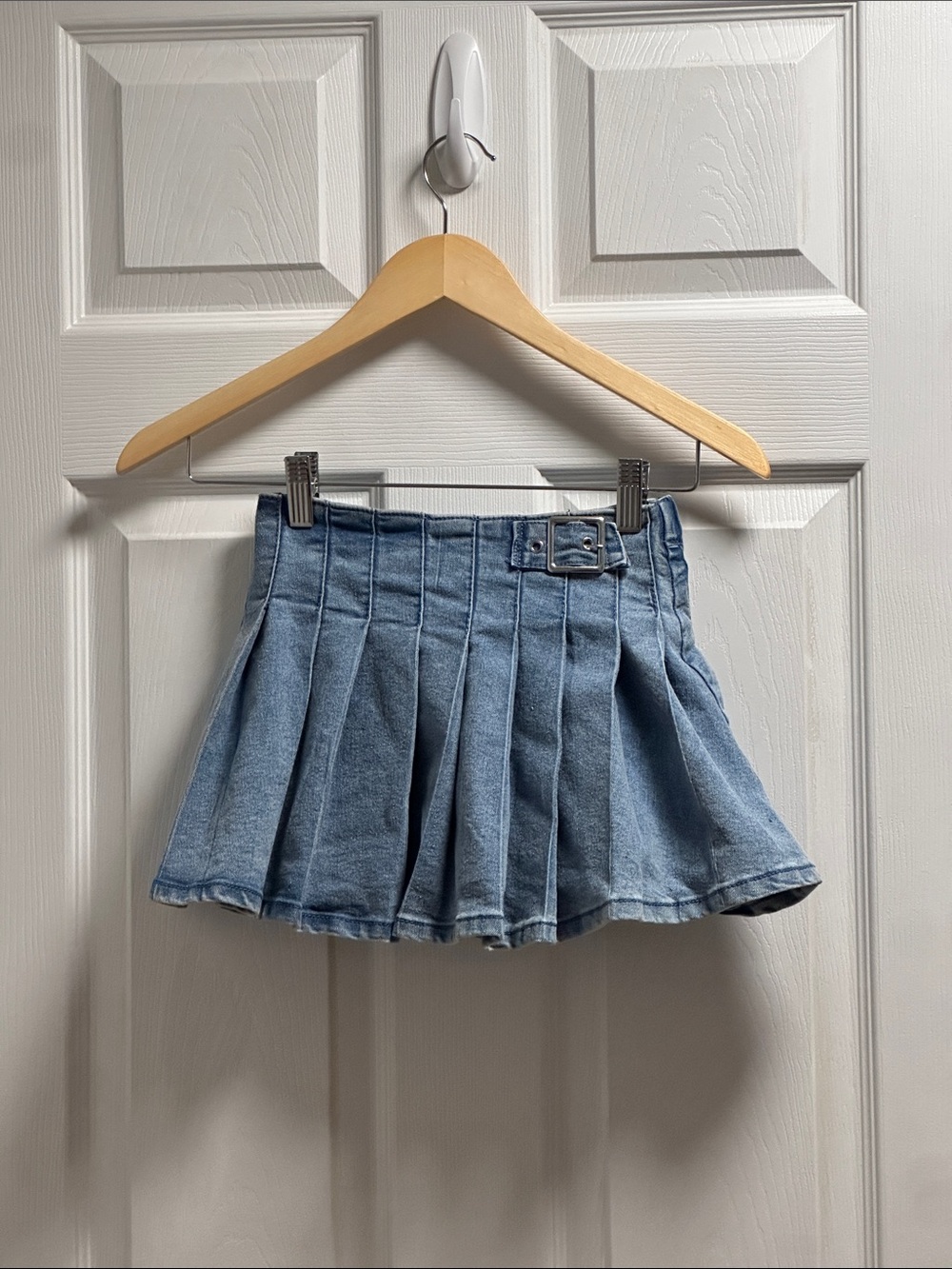 Kids Pleated Denim Skirt in Light Blue